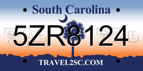 5ZR8124 South Carolina License Plate