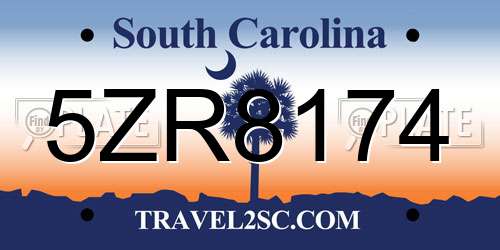 5ZR8174 South Carolina License Plate