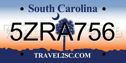 5ZRA756 South Carolina License Plate