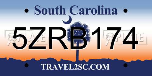5ZRB174 South Carolina License Plate