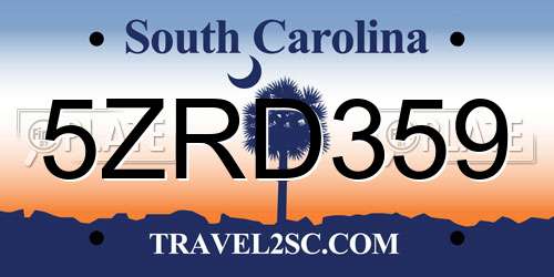 5ZRD359 South Carolina License Plate