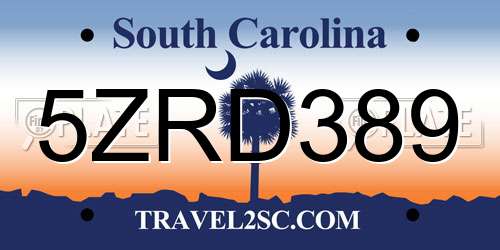 5ZRD389 South Carolina License Plate