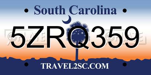 5ZRQ359 South Carolina License Plate