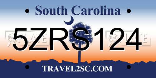 5ZRS124 South Carolina License Plate