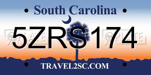 5ZRS174 South Carolina License Plate