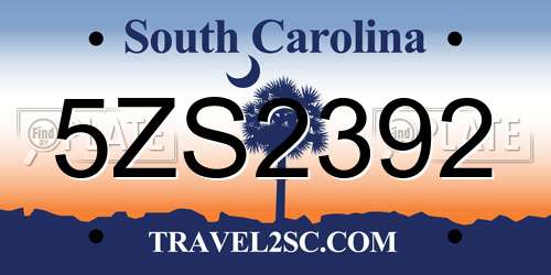 5ZS2392 South Carolina License Plate