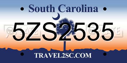 5ZS2535 South Carolina License Plate