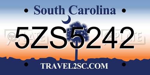 5ZS5242 South Carolina License Plate