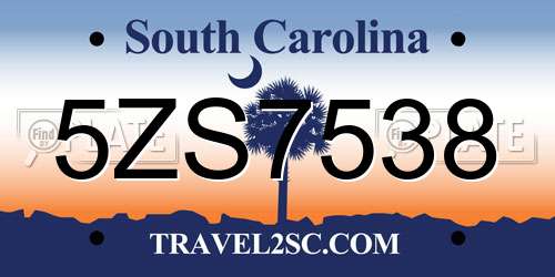 5ZS7538 South Carolina License Plate