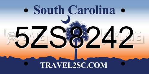 5ZS8242 South Carolina License Plate