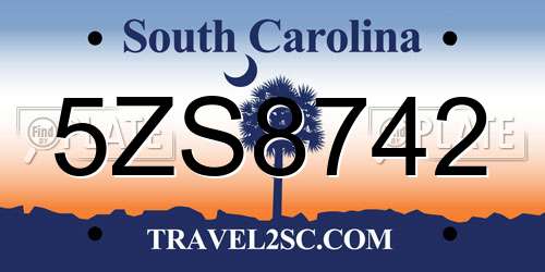 5ZS8742 South Carolina License Plate