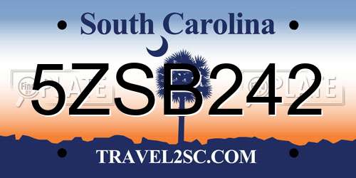 5ZSB242 South Carolina License Plate