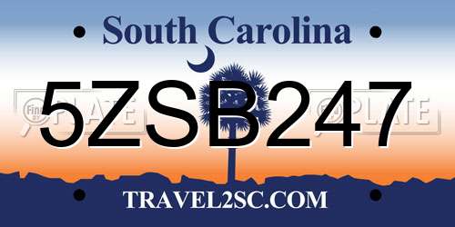 5ZSB247 South Carolina License Plate