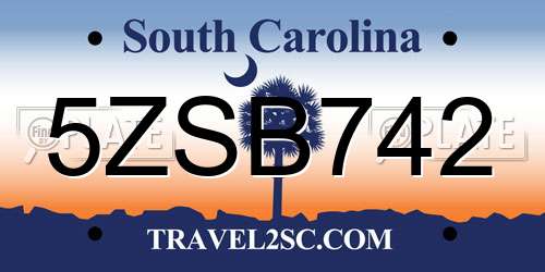 5ZSB742 South Carolina License Plate