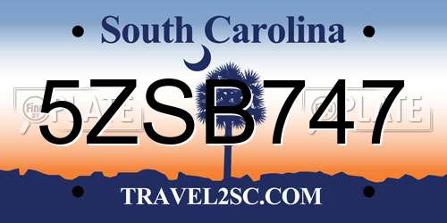 5ZSB747 South Carolina License Plate