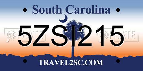5ZSI215 South Carolina License Plate