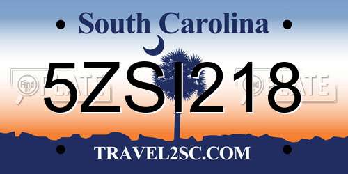 5ZSI218 South Carolina License Plate