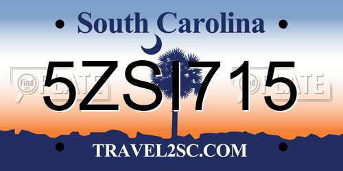 5ZSI715 South Carolina License Plate