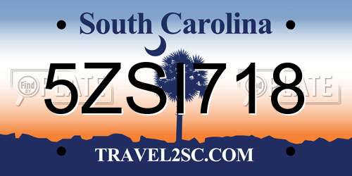 5ZSI718 South Carolina License Plate
