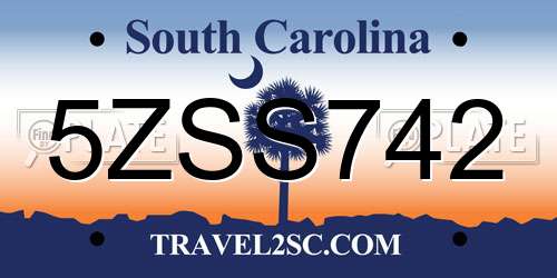5ZSS742 South Carolina License Plate