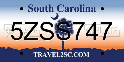 5ZSS747 South Carolina License Plate