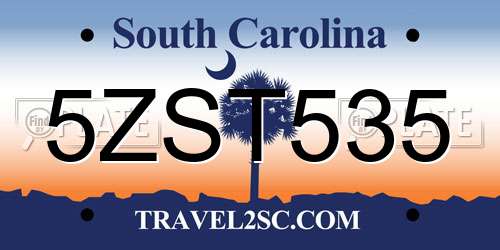 5ZST535 South Carolina License Plate