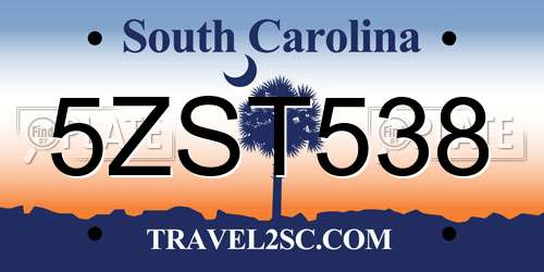 5ZST538 South Carolina License Plate