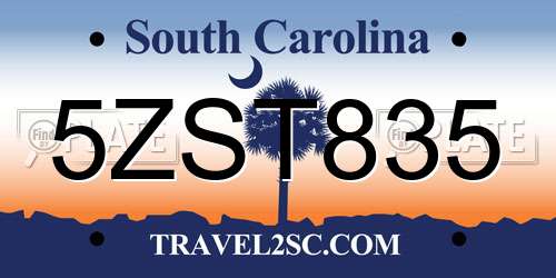 5ZST835 South Carolina License Plate