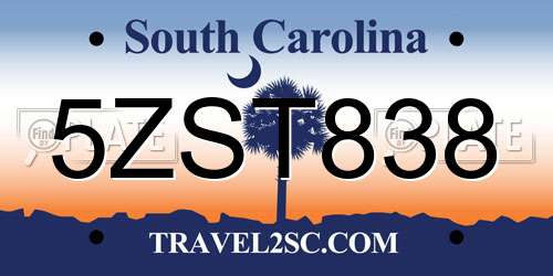 5ZST838 South Carolina License Plate