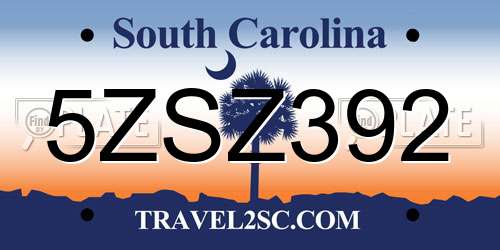 5ZSZ392 South Carolina License Plate