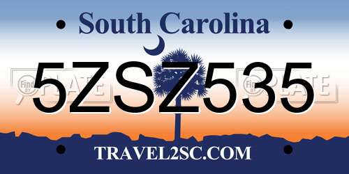 5ZSZ535 South Carolina License Plate