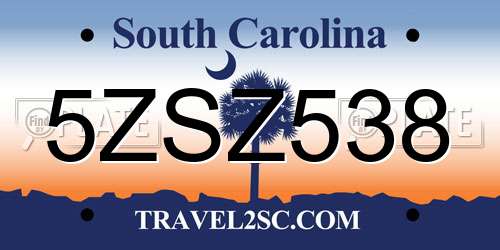 5ZSZ538 South Carolina License Plate