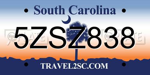 5ZSZ838 South Carolina License Plate