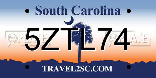 5ZTL74 South Carolina License Plate