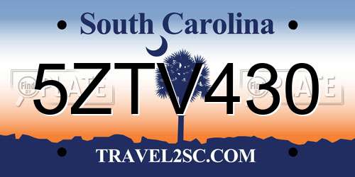 5ZTV430 South Carolina License Plate