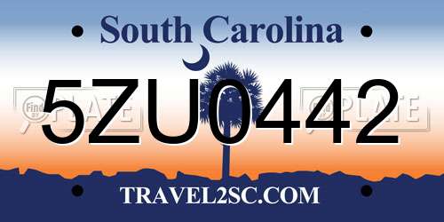 5ZU0442 South Carolina License Plate