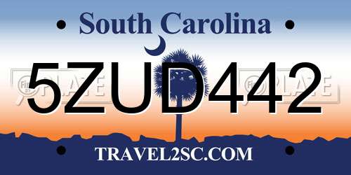 5ZUD442 South Carolina License Plate
