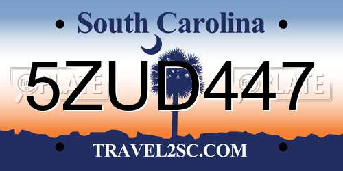 5ZUD447 South Carolina License Plate