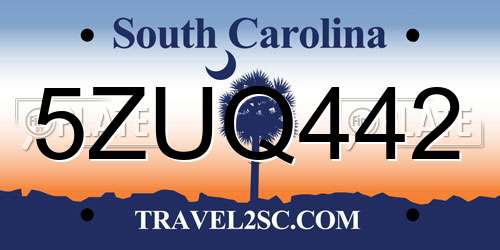 5ZUQ442 South Carolina License Plate