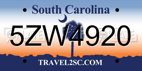 5ZW4920 South Carolina License Plate