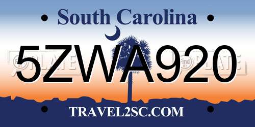 5ZWA920 South Carolina License Plate
