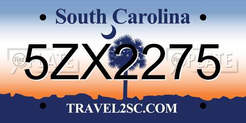 5ZX2275 South Carolina License Plate