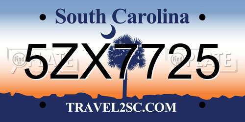 5ZX7725 South Carolina License Plate