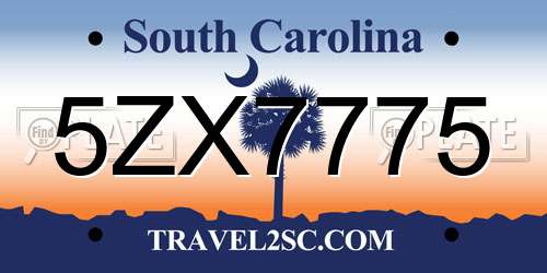 5ZX7775 South Carolina License Plate