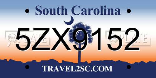 5ZX9152 South Carolina License Plate