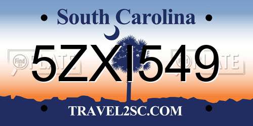 5ZXI549 South Carolina License Plate