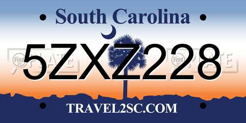 5ZXZ228 South Carolina License Plate