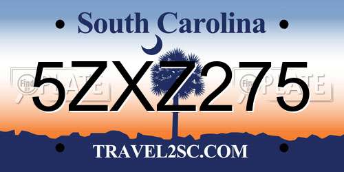 5ZXZ275 South Carolina License Plate