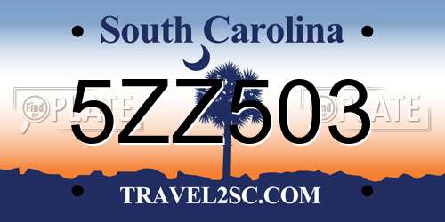 5ZZ503 South Carolina License Plate