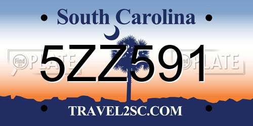 5ZZ591 South Carolina License Plate